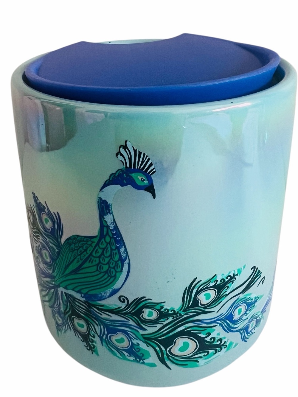 Starbucks Christmas Holiday Iridescent Peacock Ceramic Cup with Lid